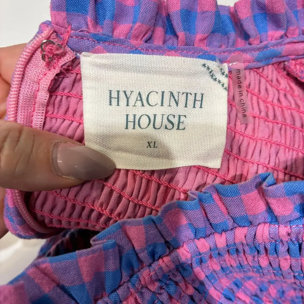Tuckernuck Lavender and Pink Gingham Smocked Peplum Blouse